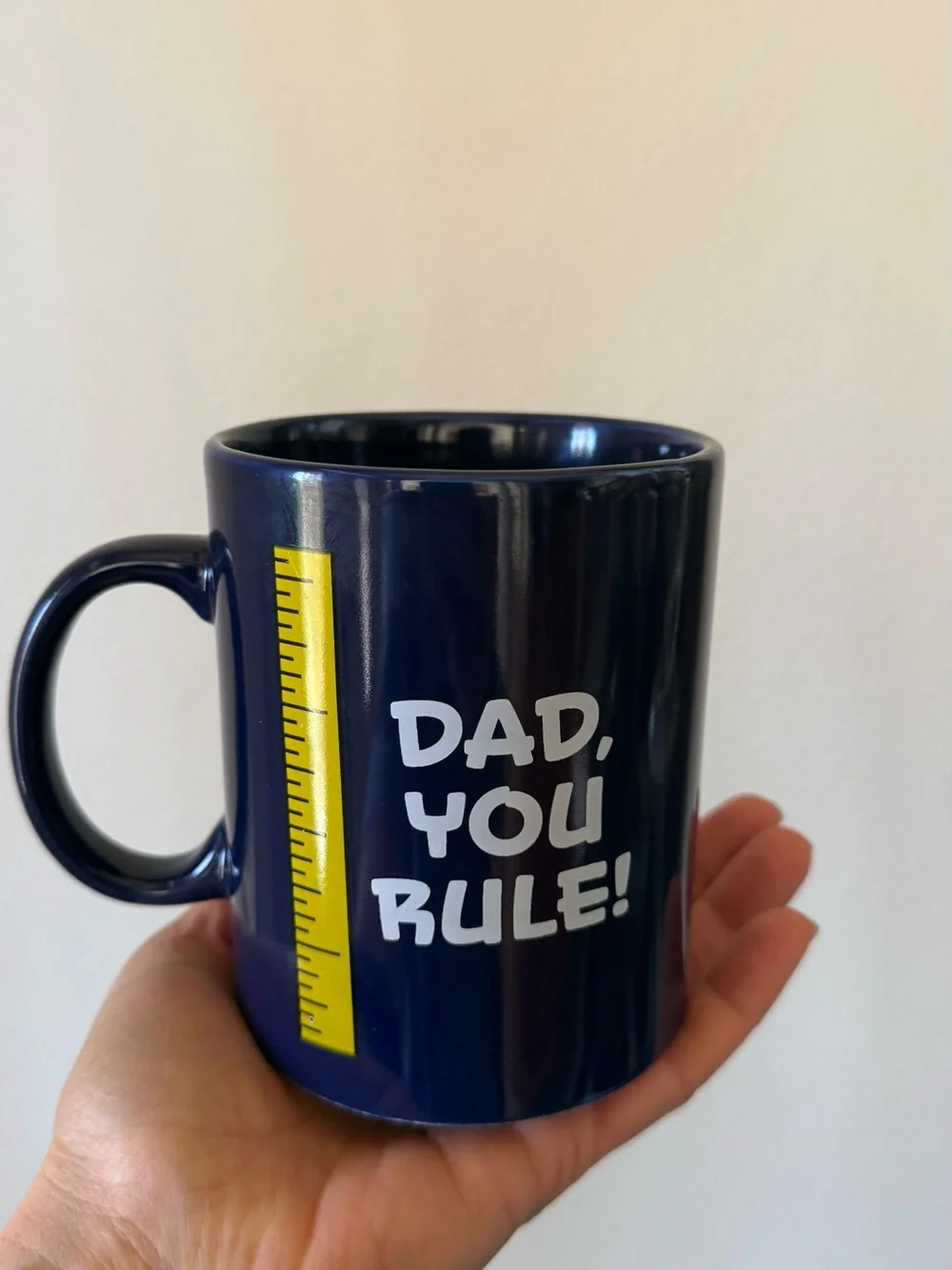 Father’s Day Gift, Navy Ceramic 'Dad, You Rule!' Mug with Yellow Ruler Graphic - Picture 2 of 3